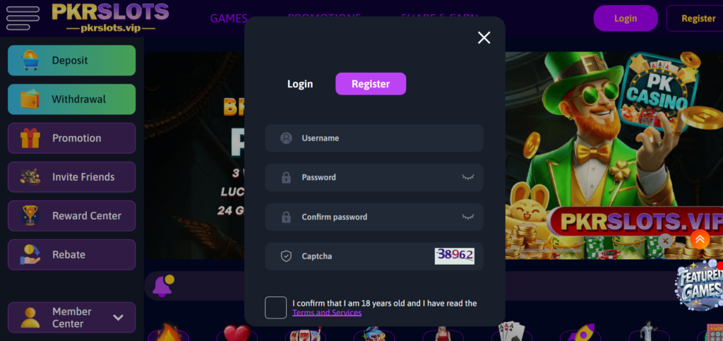 Register Process in PKRSLOTS